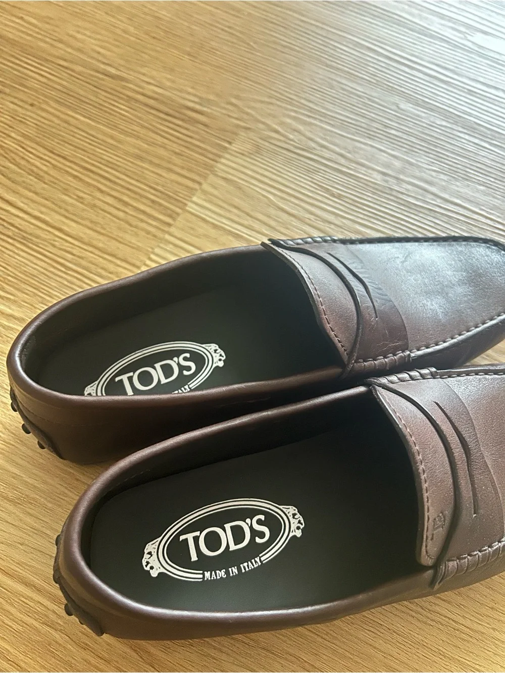 Tod's Brown Leather Penny Loafers with Moc Toe Stitching